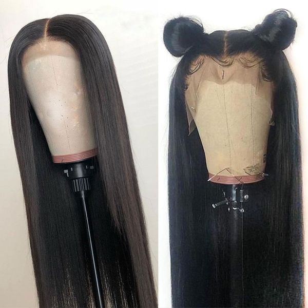 

13x6 long inch glueless lace front human remy hair wigs pre plucked peruvian straight frontal wig for black women with baby hair