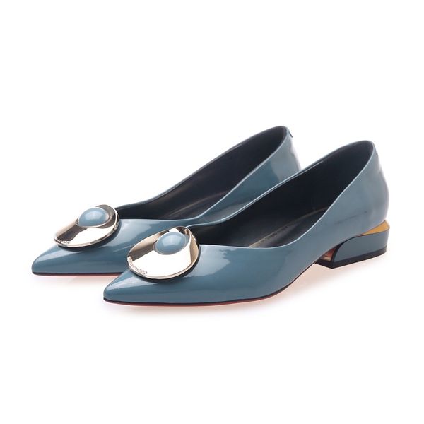 

woman shoes spring new fashion pointed toe genuine leather woman pumps outside low heels metal decoration shoes, Black