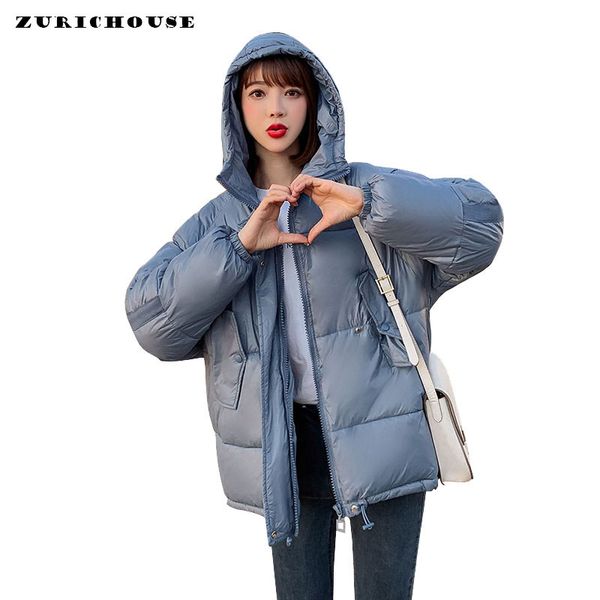 

zurichouse glossy winter down jacket women hooded warm parka 2019 korean loose quilted jackets female winter coat, Tan;black
