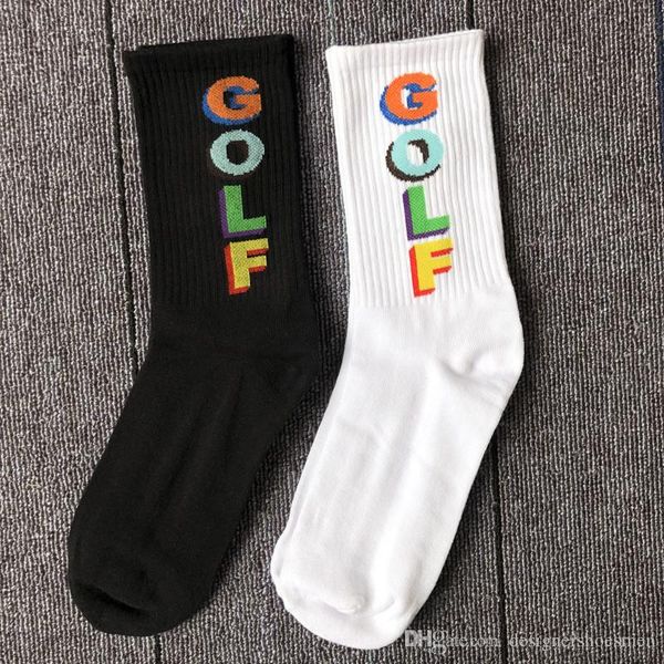 

brand golf letters print mens sock designer hiphop mens causal socks fashion sports short cotton socks, Black
