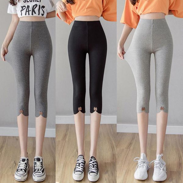 

мода фитнес женские леггинсы женский чистый цвет высокая талия эластичные укороченные брюки дышащие брюки тренажерный зал сексуальная спорти, Black