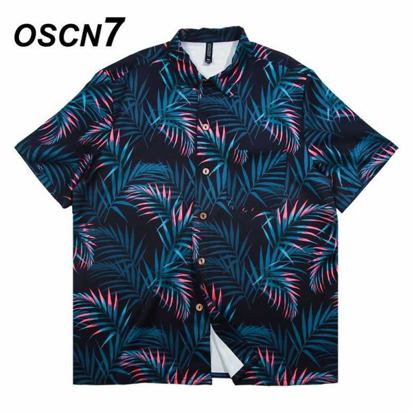 

oscn7 casual hip hop printed short sleeve shirt men street 2020 hawaii beach oversize women cotton harujuku shirts for men t375, White;black