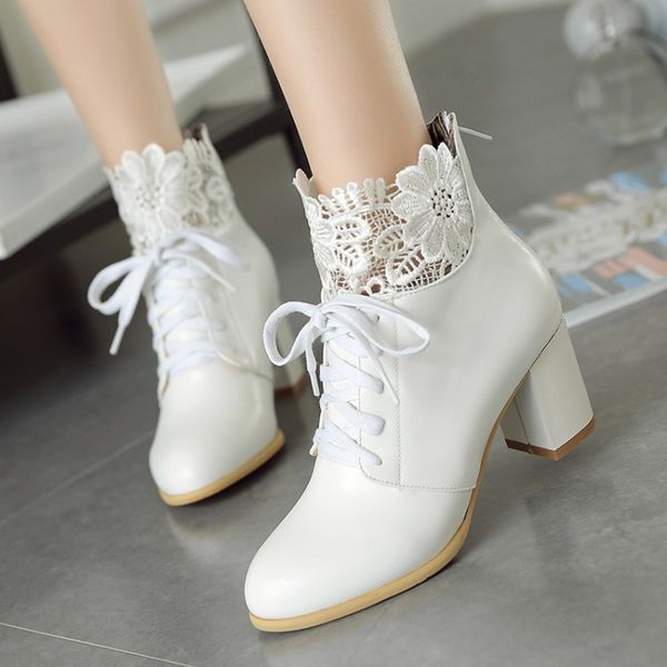 

big size 9 10 11 12 boots women shoes ankle boots for women ladies shoes woman winter plain round head front lacing, Black
