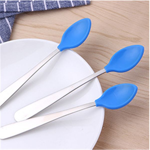 

2 pcs kids child soft silicone+stainless steel spoon tableware baby spoon feeding dinnerware gifts for kids flatware