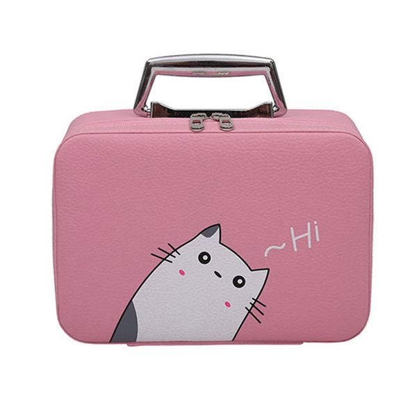 

portable leather makeup bag trunk shaped cosmetic bag mini make up case zipper storage travel bags mulheres maquiagem 9#18 t200519