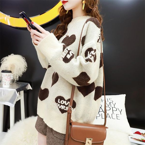 

sweater female loose love letters solid color long sleeve thick warm 2019 new ins wild sweater shirt, White;black