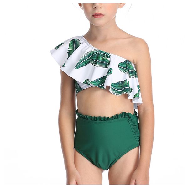 

swimwear women tankini two piece swimsuits women 2020 green leaf print one shoulder tankinis push up bathing suit women