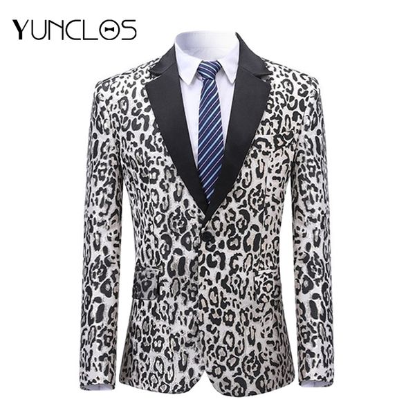 

yunclos 2019 leopard print single-breasted men suit jacket casual singer stages party blazer men suits suit jacket, White;black