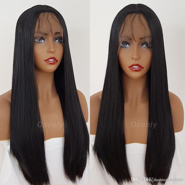

24inch black lace front wig long hair women's lace frontal wig yaki straight synthetic lace fully hair baby hair