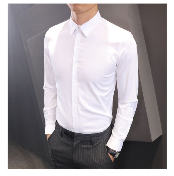 

men's shirt business work clothes solid color shirt business wear long sleeve shirt pure cotton slim leisurestand collar, White;black