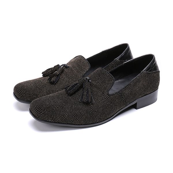

tassels man fashion casual flats shoes 2018 spring autumn wedding crystals loafers shoes flats runway slip on espadrilles, Black