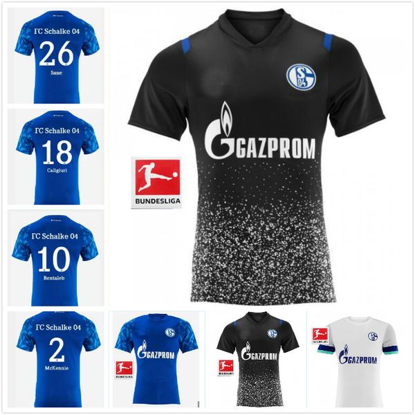 

schalke 04 2019 home away soccer jerseys 19 20 schalke 04 men soccer shirts #7 uth #8 serdar #10 bentaled #18 caligiuri football uniforms, Black;yellow