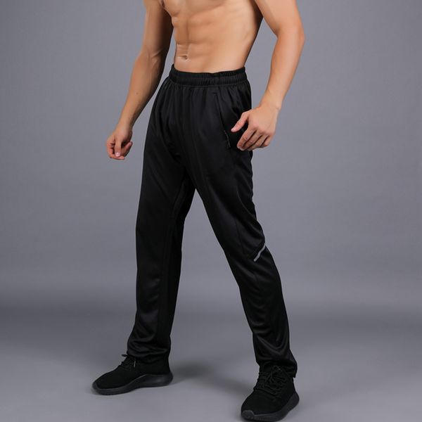 

men running gym pants jogging joggers training sports sportswear elastic fitness exercise pants zipper pocket clothes, Black;blue