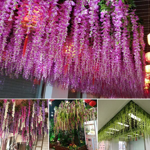 

10lot artificial wisteria flowers vines wedding decor rattan flower garland silk cherry fake leaf home garden