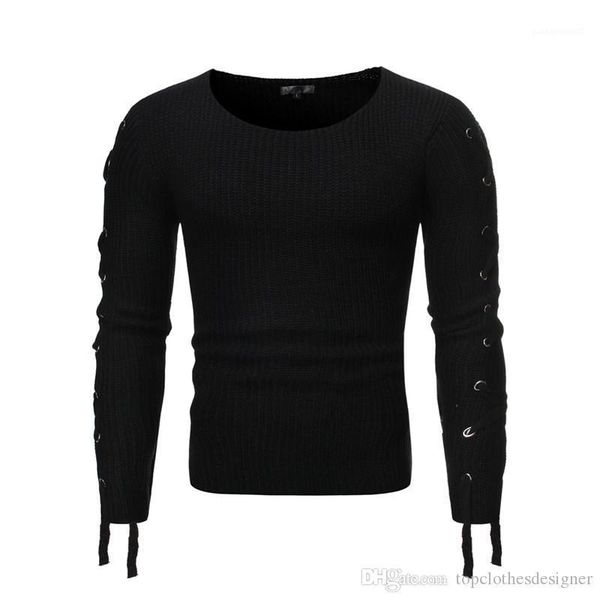 

круглый вырез мужские свитера повседневная мужская одежда металлические пуговицы связывают мужские дизайнерские свитера мода тонкий пуловер, White;black