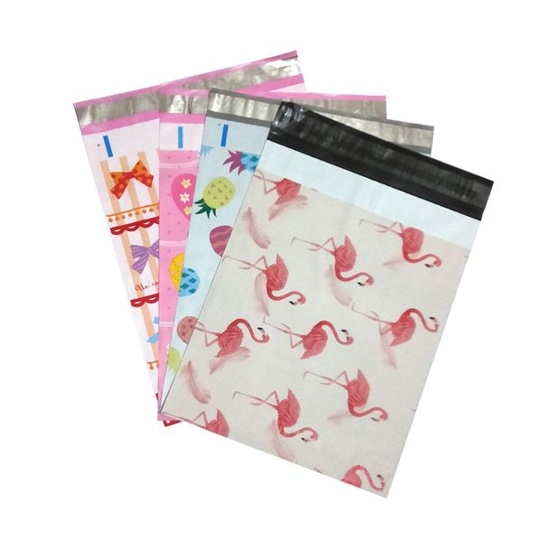 

4 designs 25.5*33cm 10*13 inch fashion pink flamingo/heart/pineapple pattern poly mailers self seal plastic mailing envelope bag