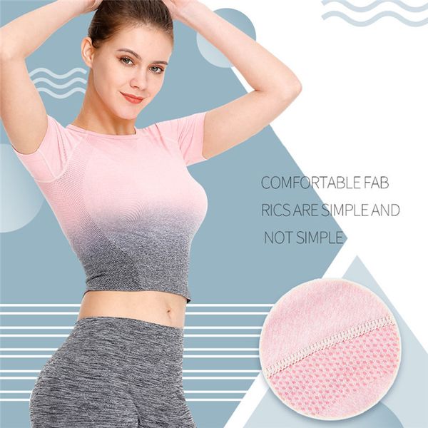 

women sports t shirt seamless short sleeve running sport crop sport wear four way stretch fitness gym workout dropship, White;red