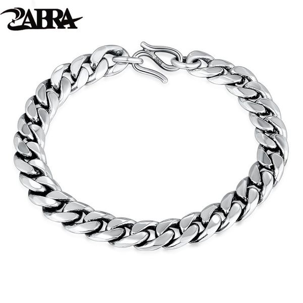 

zabra 2 vintage chain link bracelet for men women lover 10mm 8mm width solid 925 sterling silver biker gift fashion jewelry, Golden;silver