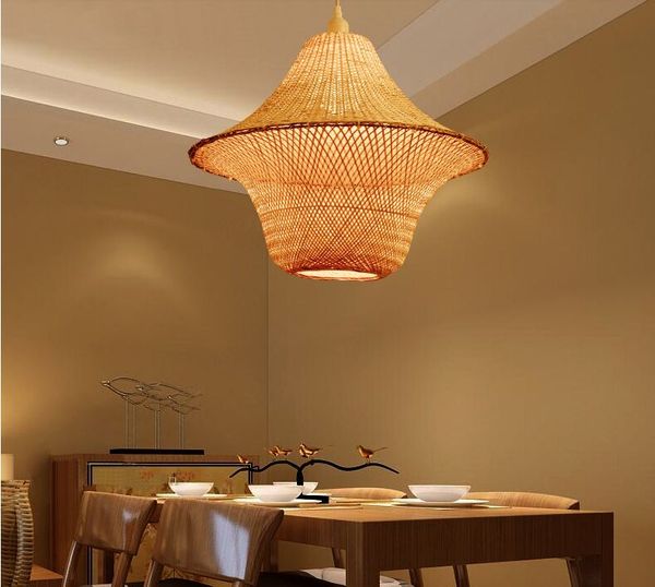 Bambu Hasır Rattan Şapka Kafes Gölge Kolye Işık Fikstür Rustik Asya Japon Asılı Lamba Plafon Yemek Masa Çalışma Odası Myy