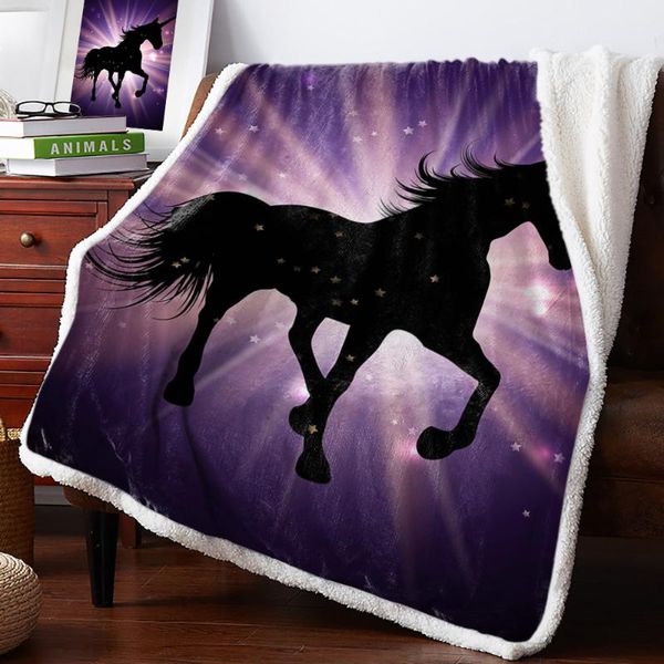 

единорог черный фиолетовый фон теплый мягкий одеяло диванов плюшевые одеяло покрывало одеяло корабль падения