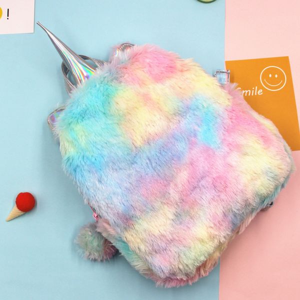 

fuzzy shoulder bags student backpack unicorn school bagirls backpack children cute small travel bags female backbags