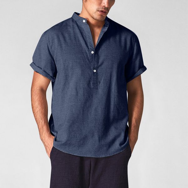 

summer men's shirt cool and thin breathable collar hanging dyed cotton and linen shirt chemise homme shirts men 2019 new, White;black