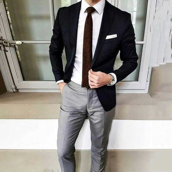 

latest black wool blend design men suits for wedding suits for business man blazer groom tuxedos 2 piece slim terno masculino costume homme, Black;gray