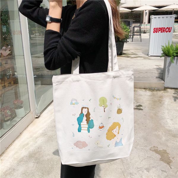 

2019 women's canvas tote bag fashion ladies shopping cotton bag for women eco cloth reusable shoulder shopper bags canta bayan