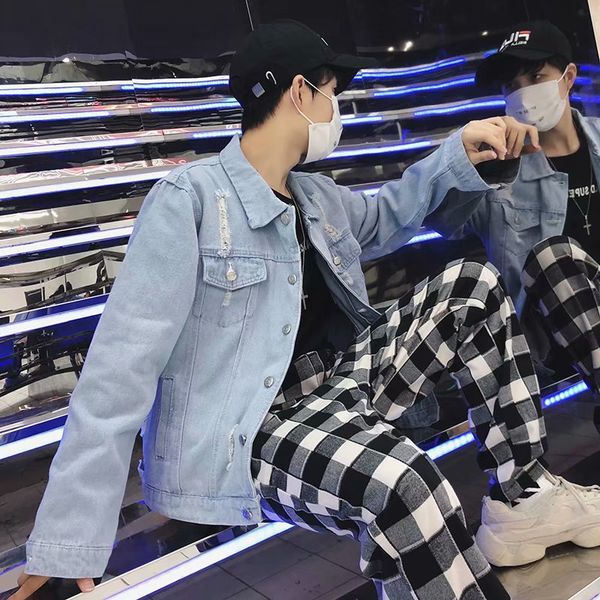 

spring with holes men handsome denim jacket korean-style clothes spring, autumn and winter trend new style 2019 men's coat, Black;brown