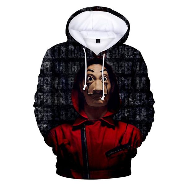 

3d hoodies sweatshirt print tv series la casa de papel money heist house of paper men/women money heist house of paper hoodies, Black