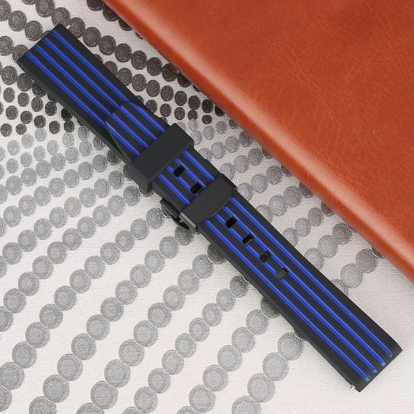 

silicone watch strap 20mm 22mm 24mm practical black push-button hidden clasp blue waterproof wristwatch strap pasek do zegarka, Black;brown