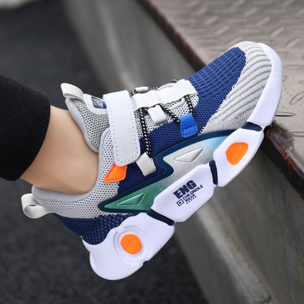 

boy's autumn sports shoes child mesh breathable surface running comfort kid's knitting movement students anti-slip sneakers, Black;red