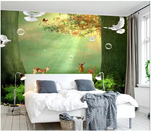 Wholesale-Wandbilder-Customized 3d wallpapers home decor Fotowandpapier Die schönste Fee Ölgemälde Wald TV Hintergrund Wand