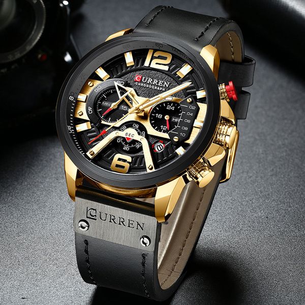 

curren luxury men brand sport watch mens quartz chronograph clock leather waterproof date wristwatch relogio masculino, Slivery;brown