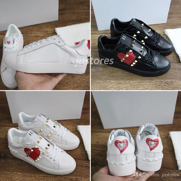 

2018 fashion designer shoe loved series untitled studs genuine leather open sneakers valentines day luxury shoe woman casual shoes, Black