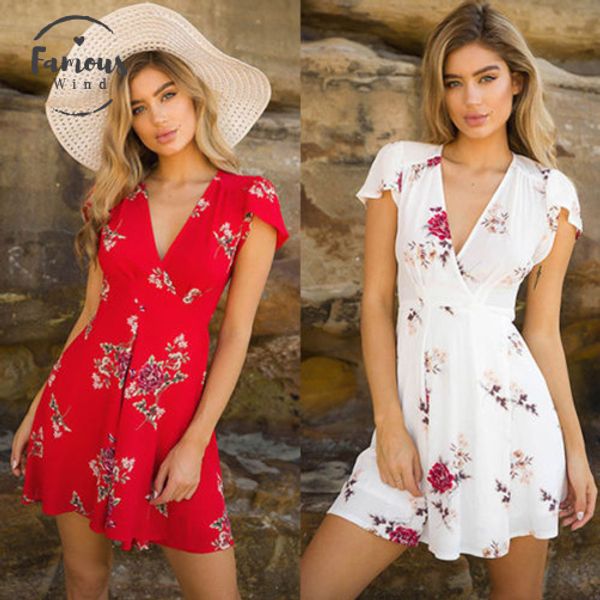 

fashion summer women short sleeve dress casual floral print deep above knee mini v neck dress short mini dress, Black;gray
