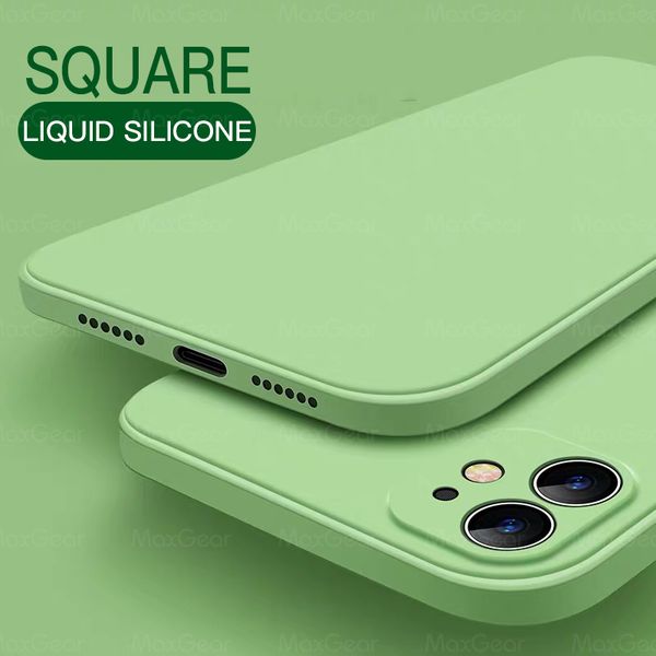 

new luxury original square liquid silicone soft case for iphone 11 pro x xr xs max 7 8 6 6s plus se 2 2020 12 color phone cover