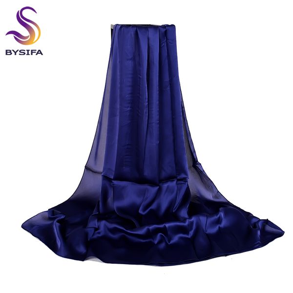 

ladies plain silk scarf shawl navy blue new spring autumn elegant solid satin long scarves women summer beach cover-ups, Blue;gray