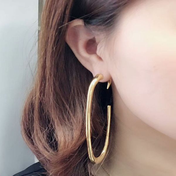 

srcoi преувеличение s925 серебряный контакт геометрический u-образный овальный золотой металл большой серьги стержня для женщин уха пирсинг, Golden;silver