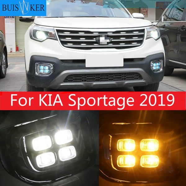 

1 pair led drl daytime running light for kia sportage 2020 with yellow turn signal light fog dc12v headlight