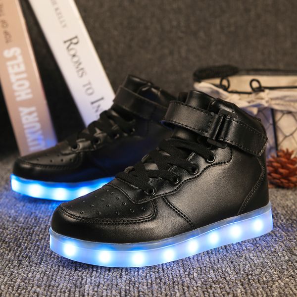 

led light up shoes gold high girls and boys luces dorado fashion usb charge red kids casual luminous sneakers for children y190525, Black;red