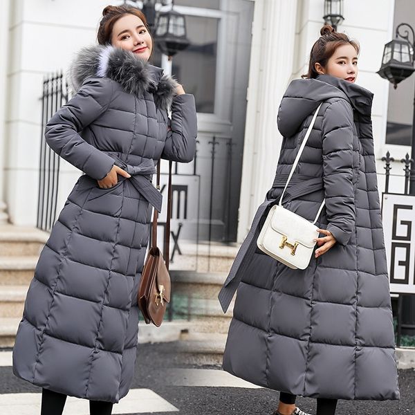 

women winter thickened cotton down jacket fashion large fur collar warm long coats, Black