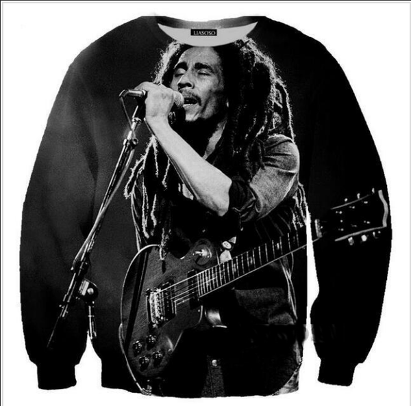 

wholesale-fashion womens/mens bob marley music funny 3d print casual sweatshirt qq045, Black