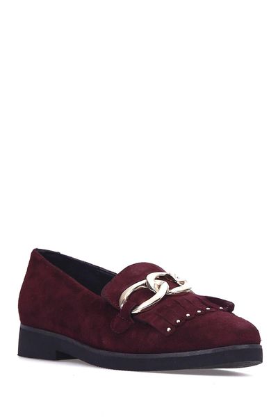 

derimod genuine leather burgundy women 's loafer shoes, Black