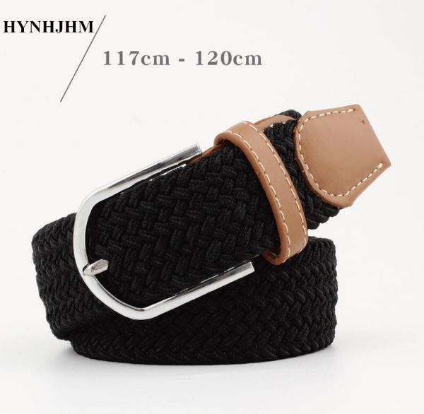 

fashion 120cm men women casual knitted pin buckle belt woven canvas elastic stretch belts plain webbing, Black;brown