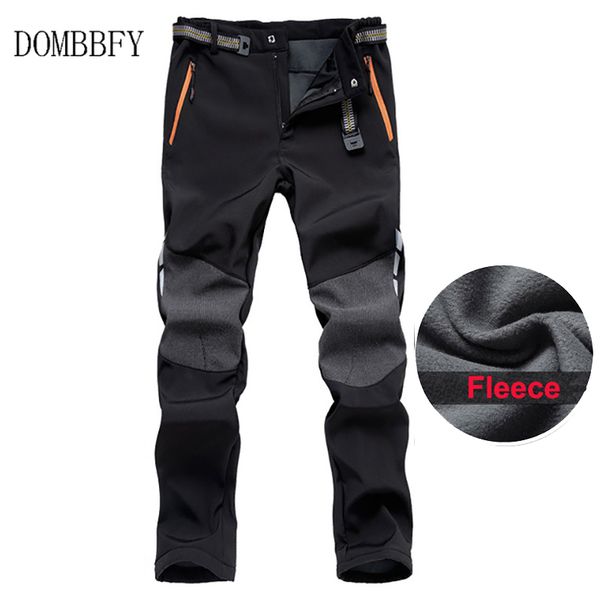 

men's winter hiking pants men warm polar fleece sports trousers outdoor trekking softshell waterproof ski stretch pants, Black