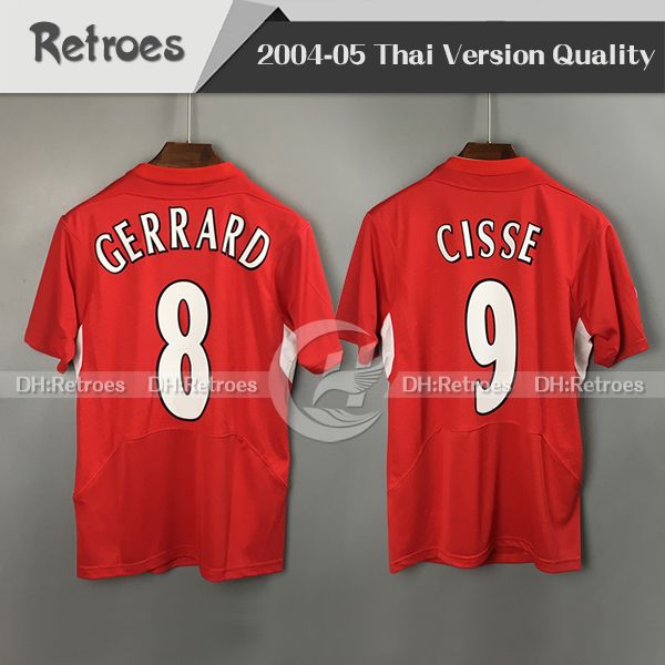 

2005 retro soccer jersey 8# gerrard 04 05 retro home 11# smicer 14# alonso 16# hamann 9# cisse retro classical football shirt, Black;yellow