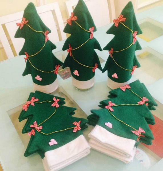 

2 pcs christmas tree modeling bottle sets wine bottle covers bags christmas gifts dinner decoration for home party decor 5zhh128