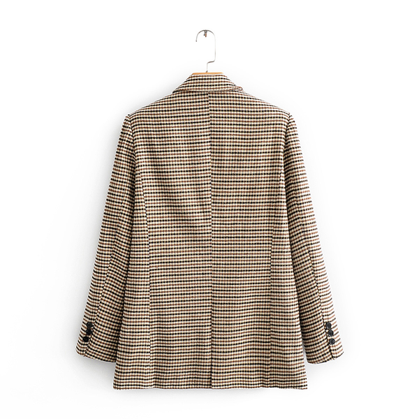 

fashion 2020 women houndstooth casual blazer vintage double breasted office ladies plaid blazer long sleeve loose, White;black