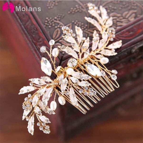 

molans crystal beads headdress sticks combs gold leaf hairpins for bride wedding accessories hair ornaments bridal headpieces